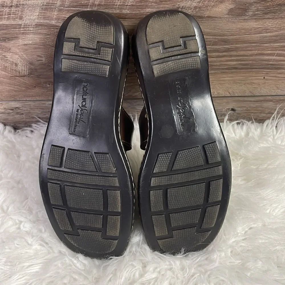 NATURAL SOUL by NATURALIZER Cornel Leather Upper Slides Sandals Size 6M Brown - Picture 10 of 12